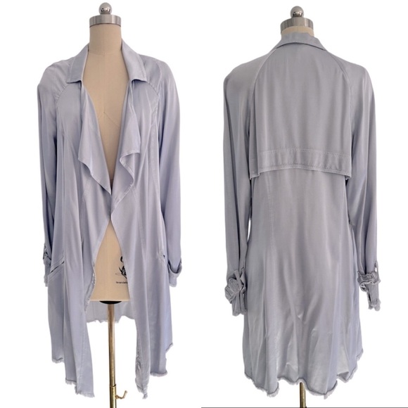 Jaga pastel light grey Satin Lagenlook Duster Coat Jacket Made in USA 2 M - Picture 1 of 12